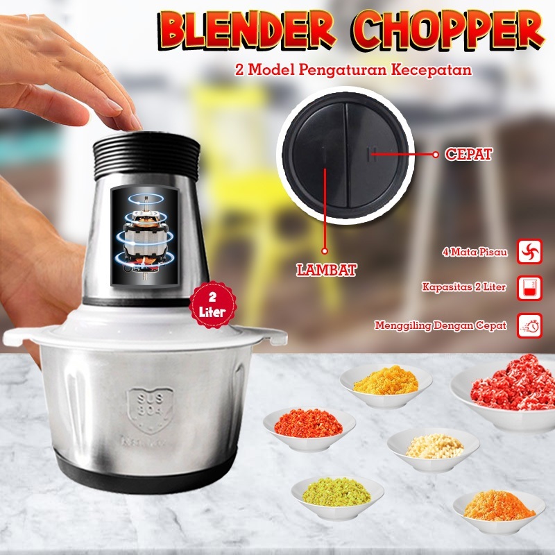 OUTRED (TYPE 685) Penggiling Daging Blender Chopper Daging Serbaguna Stainless 2 Liter