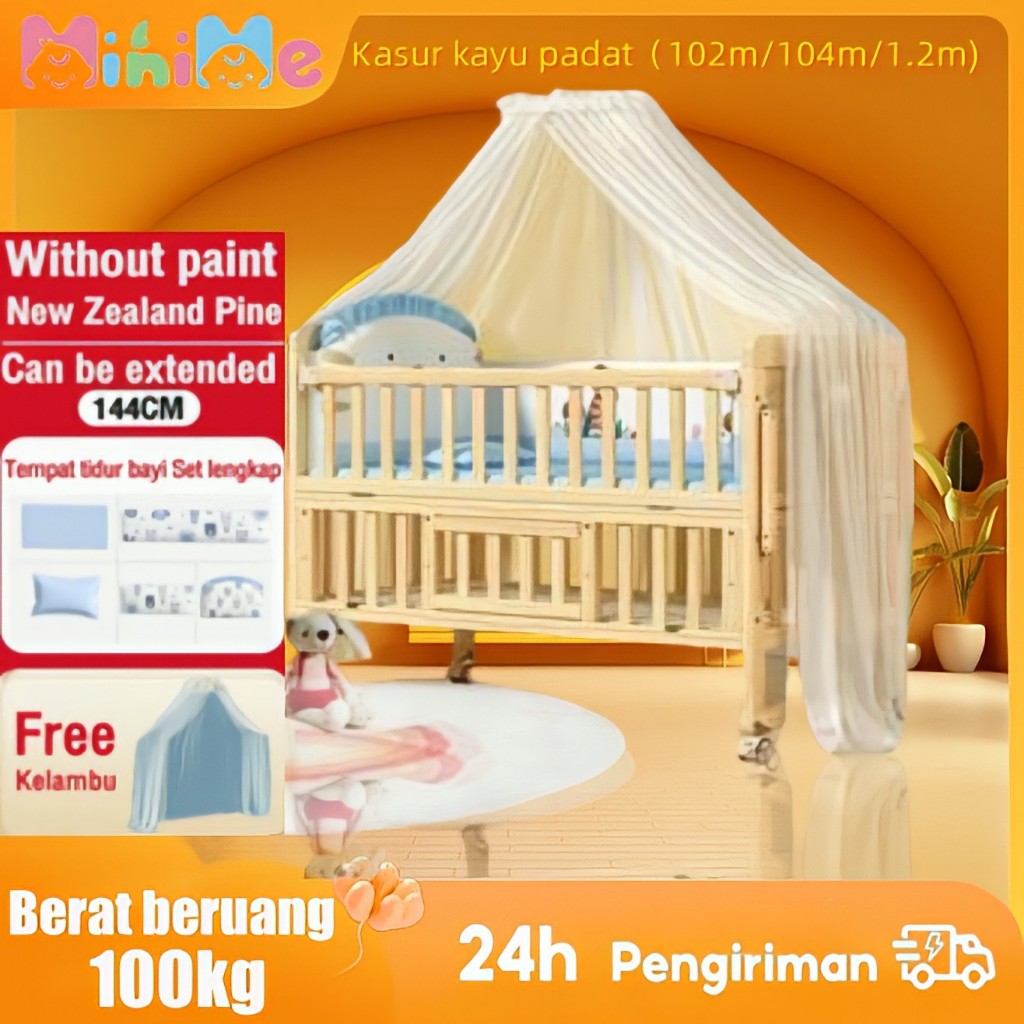 Tanpa Cat & Tanpa Formalin  Tempat tidur bayi multifungsi kayu/Bayi 0-6 Tahun Baby bed Ranjang Bayi 