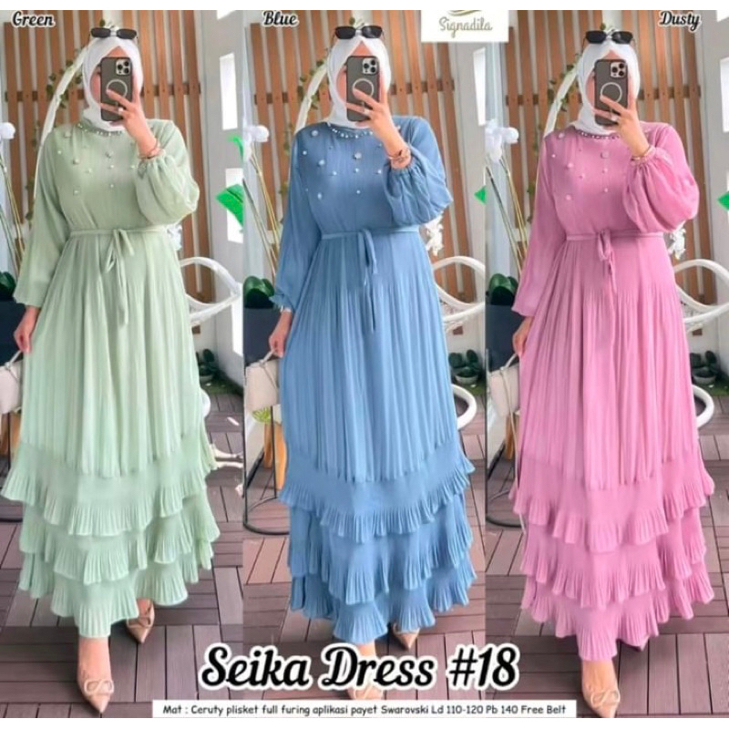 READY … Seika dress pliskit aplikasi payet set jilbab segiempat/ gamis ceruty dewasa/ gamis kondanga