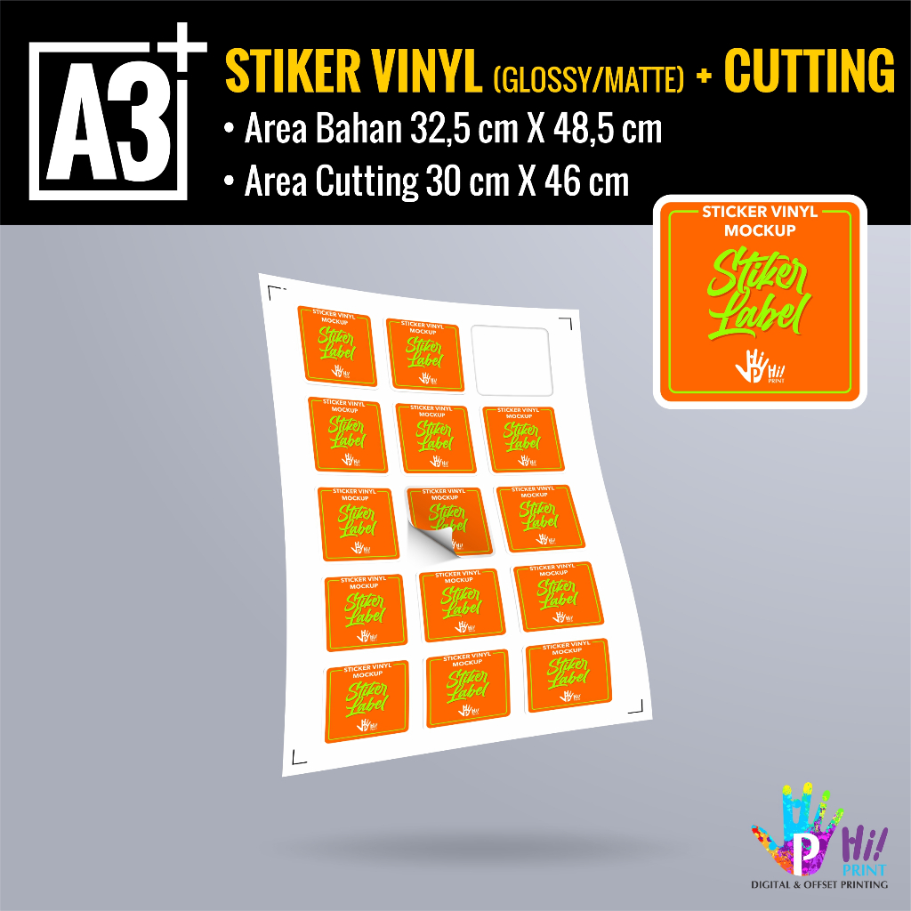 

Cetak Stiker Label Vinyl / Transparan A3+ CUT Ukuran kecil 1,5cm-1cm