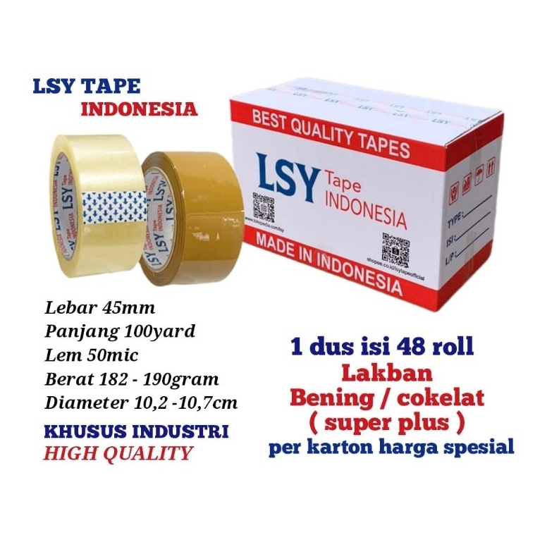 

lakban bening cokelat LSY TAPE 1 dus isi 48 roll 1yard super plus SP x ZL8