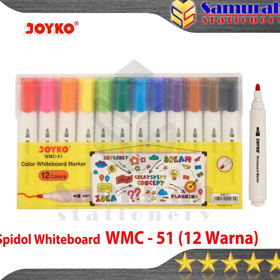 

Spidol Whiteboard Marker Joyko WMC 51 isi 12 Warna Spidol Set Bisa Hapus 12W Papan Tulis WMC51 x K4F3