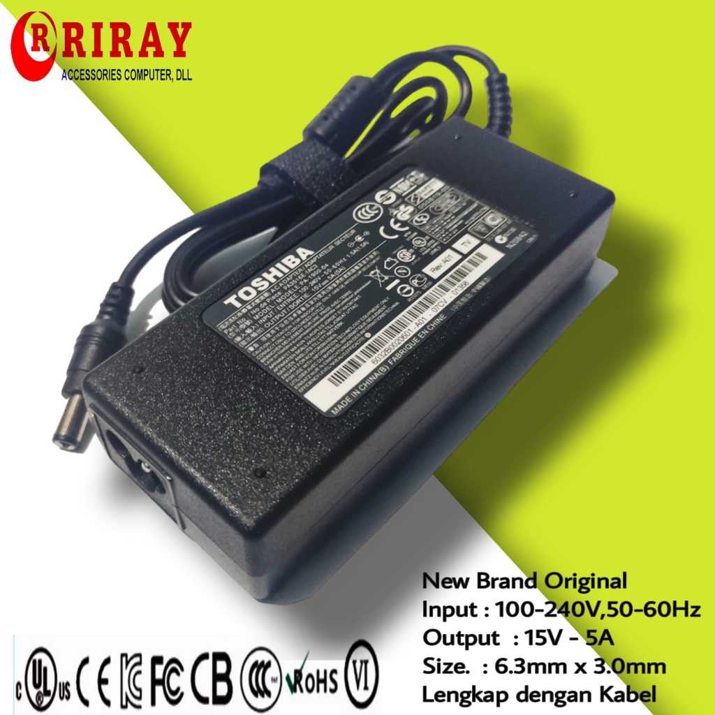 15V 5A 75W Adaptor Charger Laptop Toshiba Portege M400 M700 M780 M200 M100 R200 15V 5A