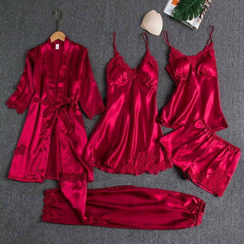 KODE U48O PIYAMA SET SEXY KIMONO 5 IN 1 BAJU TIDUR SATIN WANITA  BAJU TIDUR SEXY LINGERIE SET KIMONO