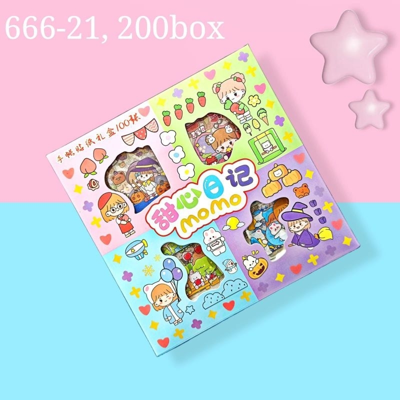 

Sticker MOMO Rainbow Mix Warna Original waterproof Stiker Kartun Korea Anti Air Original isi 100pcs