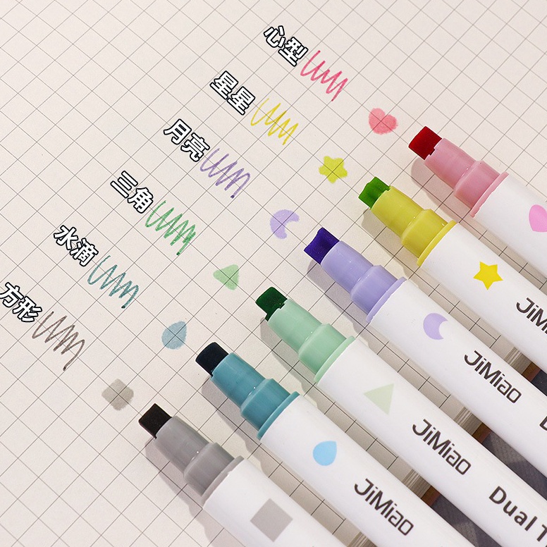 

6 Pcs Dual Tip Stamp Marker Pen Spidol Highlighter Warna M6 n YX3