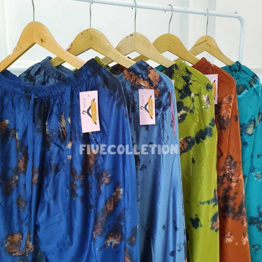 KODE Y38Q Paket Usaha 4 Celana Kulot Panjang Wanita Jumbo Bahan Rayon Bali Motif Tiedye  CELANA TIDU