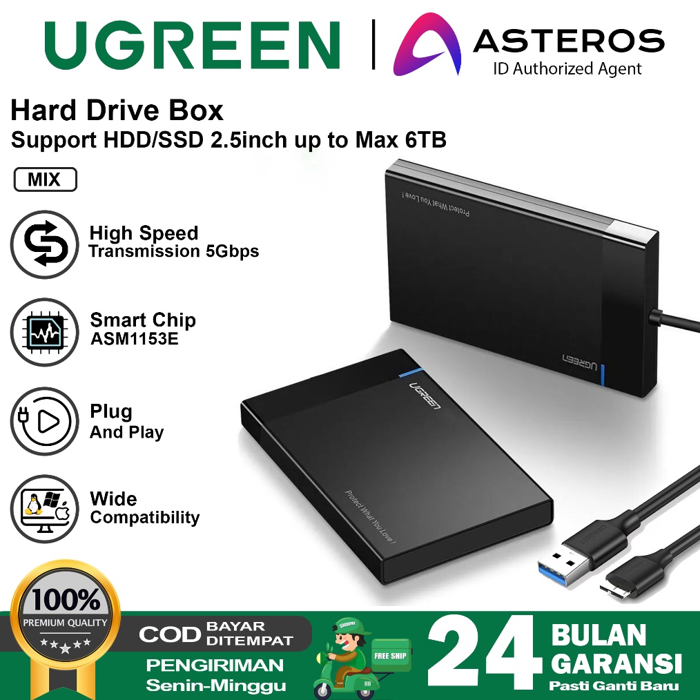 KODE H83Z UGREEN Casing Enclosure Hardisk External 25 SATA USB 3 Hardisk Max Read 6TB