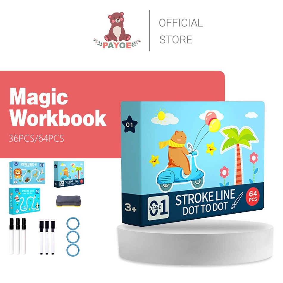 

PAYOE Magic Workbook Smart Writing Book Buku Edukasi Anak Belajar Tracing Wipe and Clean Book Activity s Q3L6