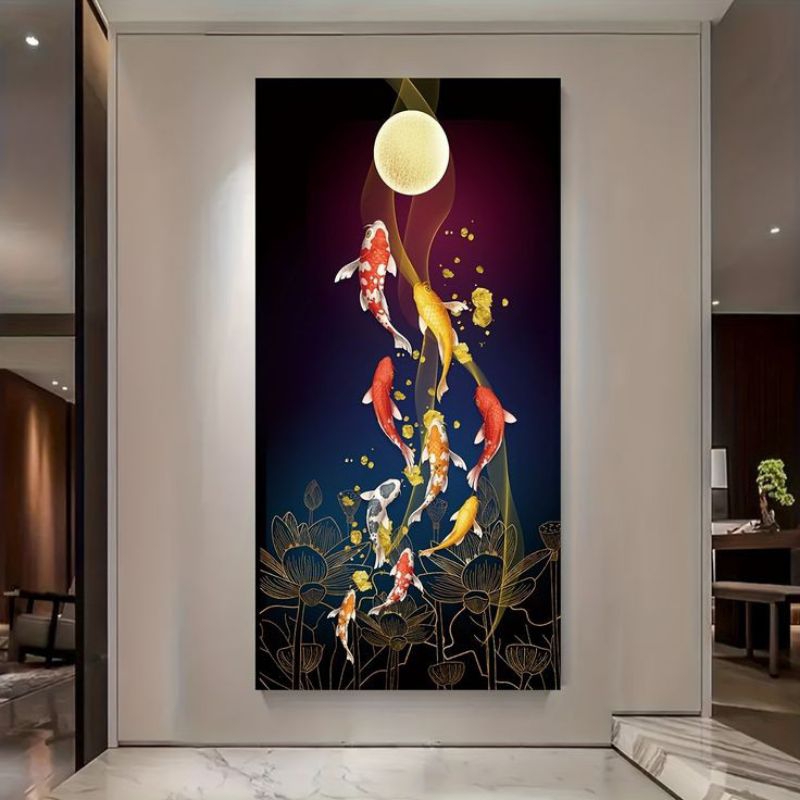 lukisan ikan koi feng shui kanvas Hanmade|lukisan dinding|lukisankanvas|lukisan ikan koi