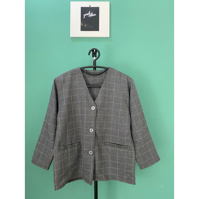 blazer wanita motif kotak kotak/atasan wanita motif