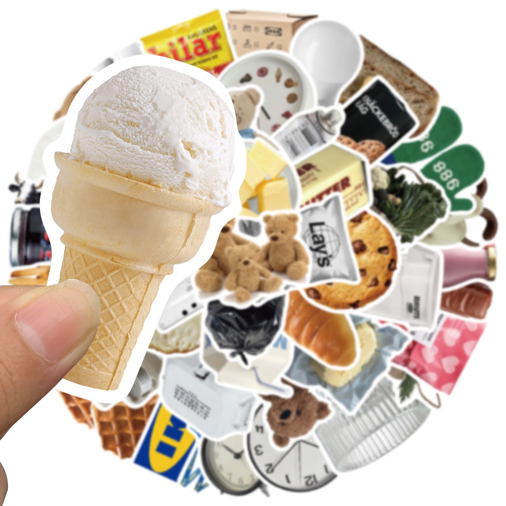 [50PCS]Stiker Aesthetic Ikea INS Gaya Realistis Stiker Lucu Makanan Stiker Keren Vinyl Anti Air-