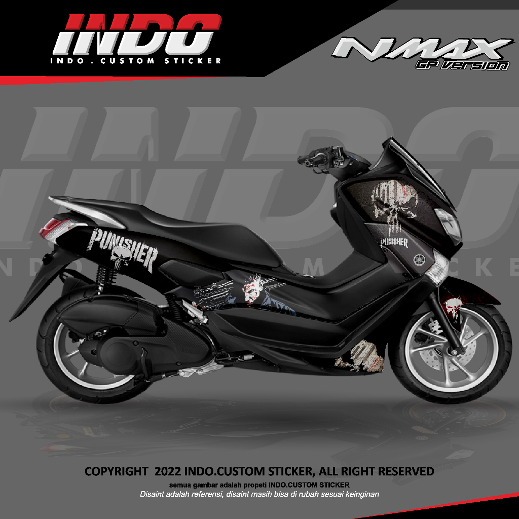 DECAL STIKER NMAX SIMPLE ELEGANT FULL BODY DECAL STIKER NMAX NEW/OLD - n max punisher hitam-1
