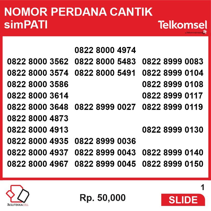 Nomor cantik Simpati Telkomsel 50K 0822 8999