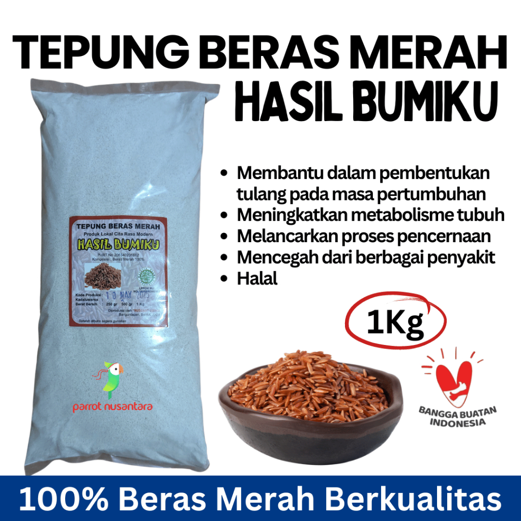 

Tepung Beras Merah Organik 1Kg Hasil Bumiku