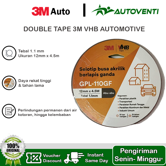 

DOUBLE TAPE 3M VHB 12 mm x 4.5 m ORIGINAL LEM PEREKAT SUPER KUAT