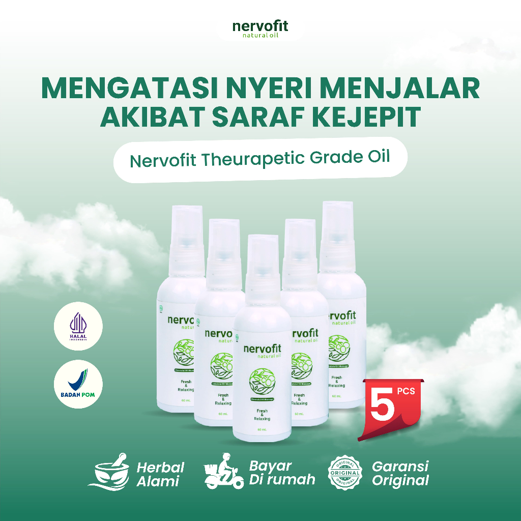 NERVOFIT Natural Oil hemat isi 5 bantu atasi nyeri pada leher, tangan, kaki akibat gejala syaraf kej