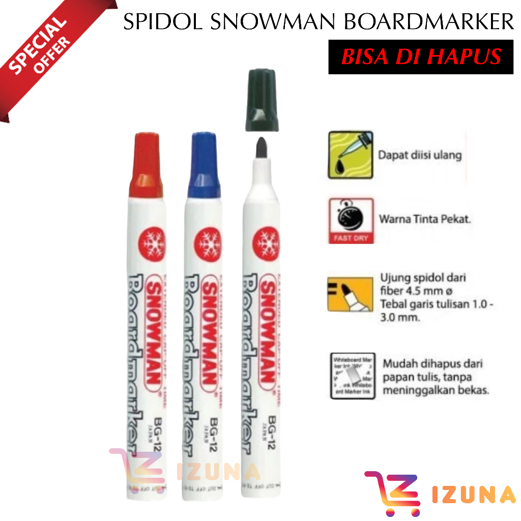 

[IZUNA] ATK003 SPIDOL WHITE BOARD SNOWMAN BG-12 / SPIDOL SNOWMAN WHITEBOARD / WHITE BOARD MARKER SNOWMAN BG-12 / SPIDOL PAPAN TULIS BISA DI HAPUS