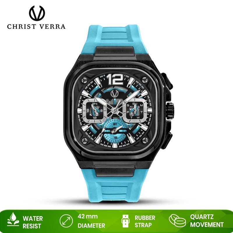 Jam Tangan Pria Christ Verra CV 109068G-36 BLK/L-BLU Light Blue Original