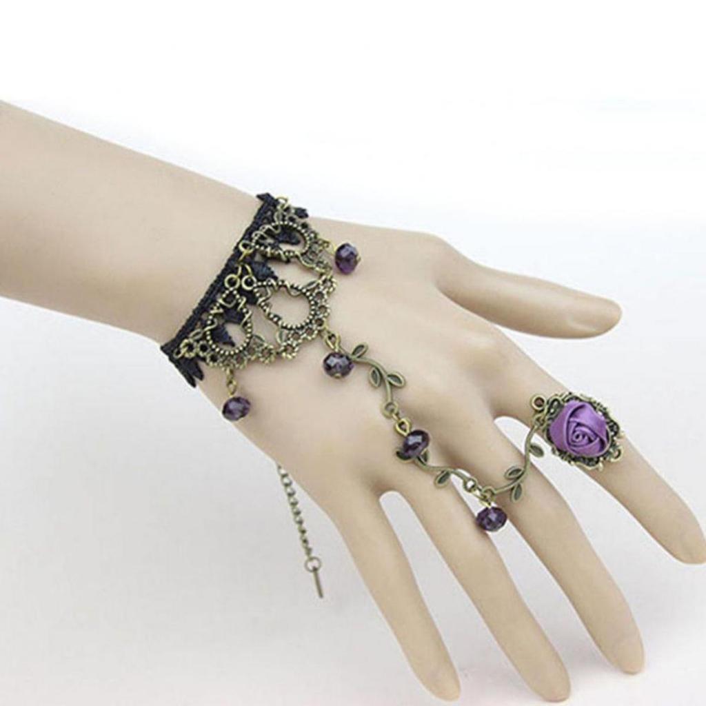 Gelang Tangan Cincin Lace Vintage Motif Bunga Dengan Rantai Sambung