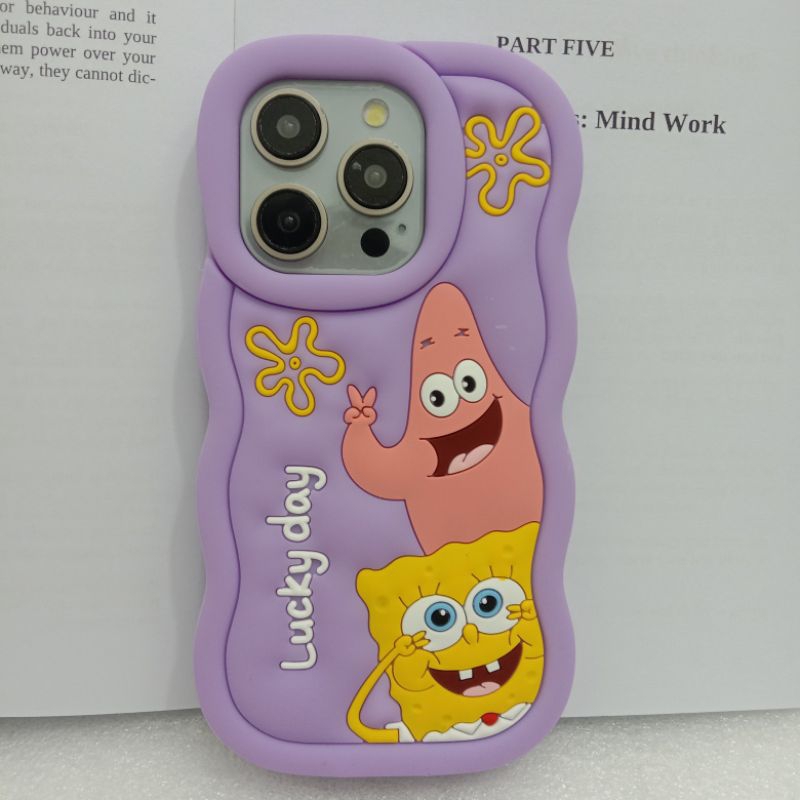 CASE SPONGEBOB  IPHONE 11 12 13 14 15  SILICON TIMBUL GELOMBANG 3D KOREA ( READY STOCK)