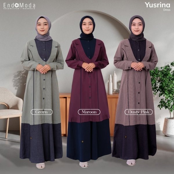 ENDOMODA Gamis YUSRINA Bahan Interlist Mix Katun Haruka BAJU GAMIS SIMPLE TERBARU DAN TERLARIS