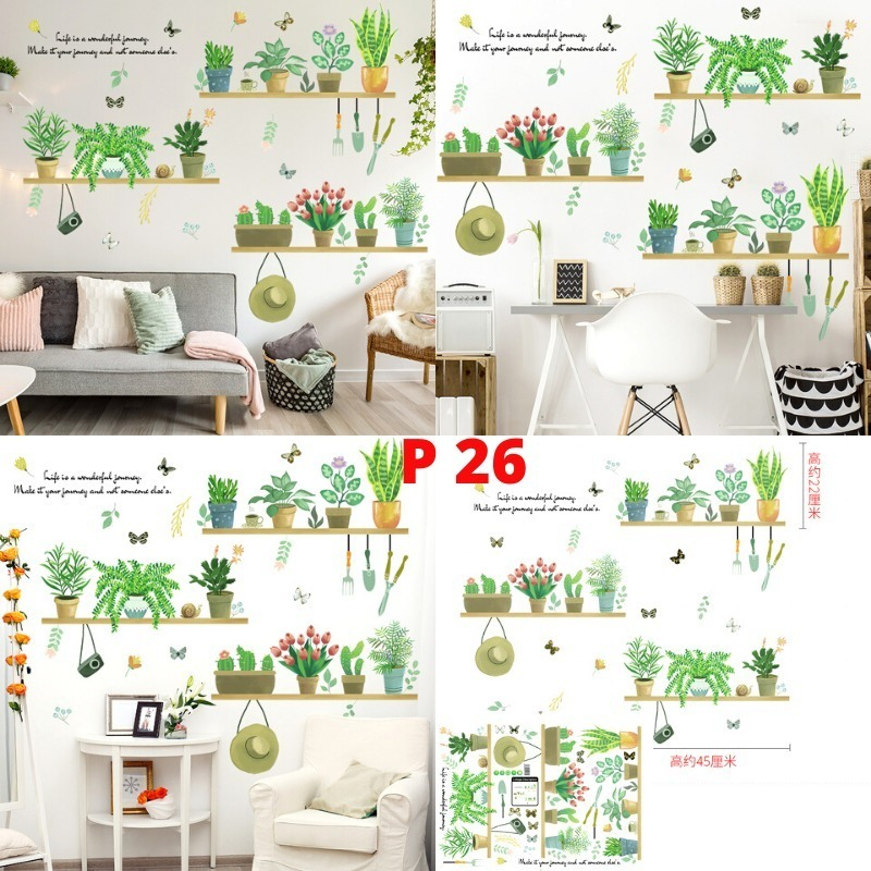 WALLSTICKER WALL STICKER STIKER HIASAN DINDING POHON P PG 26 POT DAUN HIJAU WALLPAPER DEKORASI RUMAH