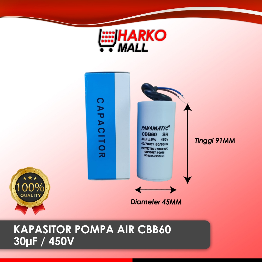 KAPASITOR BULAT POMPA AIR CBB60 30UF 450V