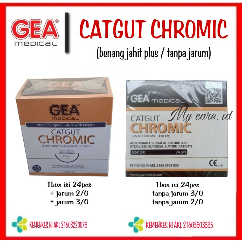 Catgut Chromic GEA OneHealth Benang Jahit Operasi Bedah Luka Absorbable Plus Jarum dan Tanpa Jarum O