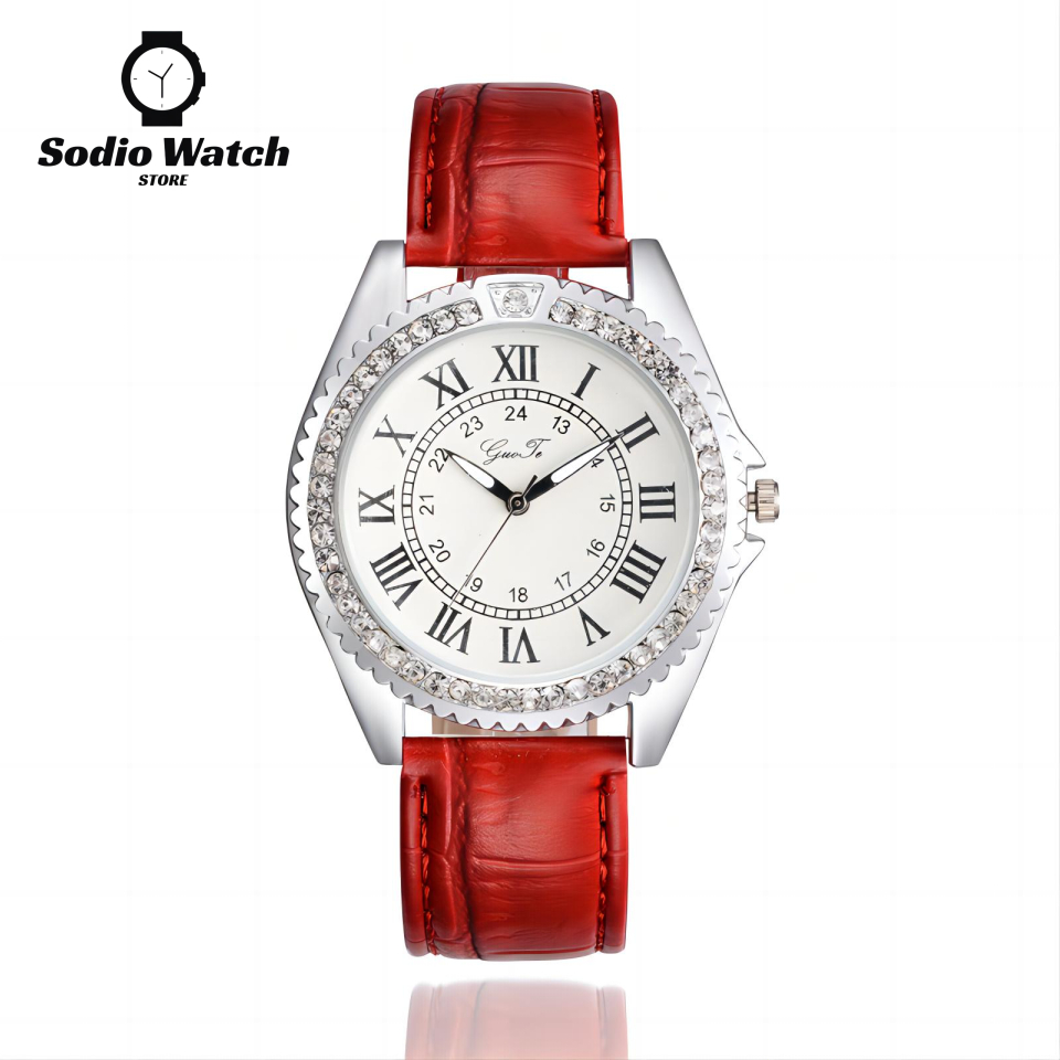 Jam Tangan Wanita Kulit Asli Elegant Calfskin Leather Strap Jam Tangan Casual Formal Angka Romawi Be