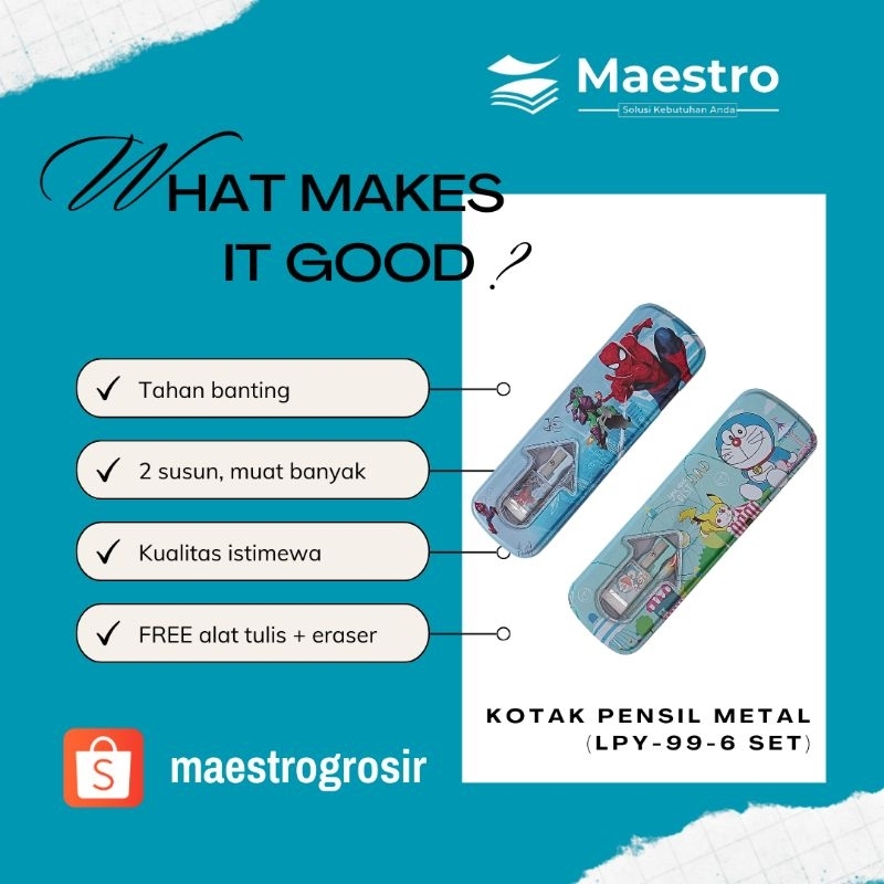 

Tepak Kotak Pensil Kaleng Murah LPY99-6 set / Kotak Pensil Spiderman Doraemon