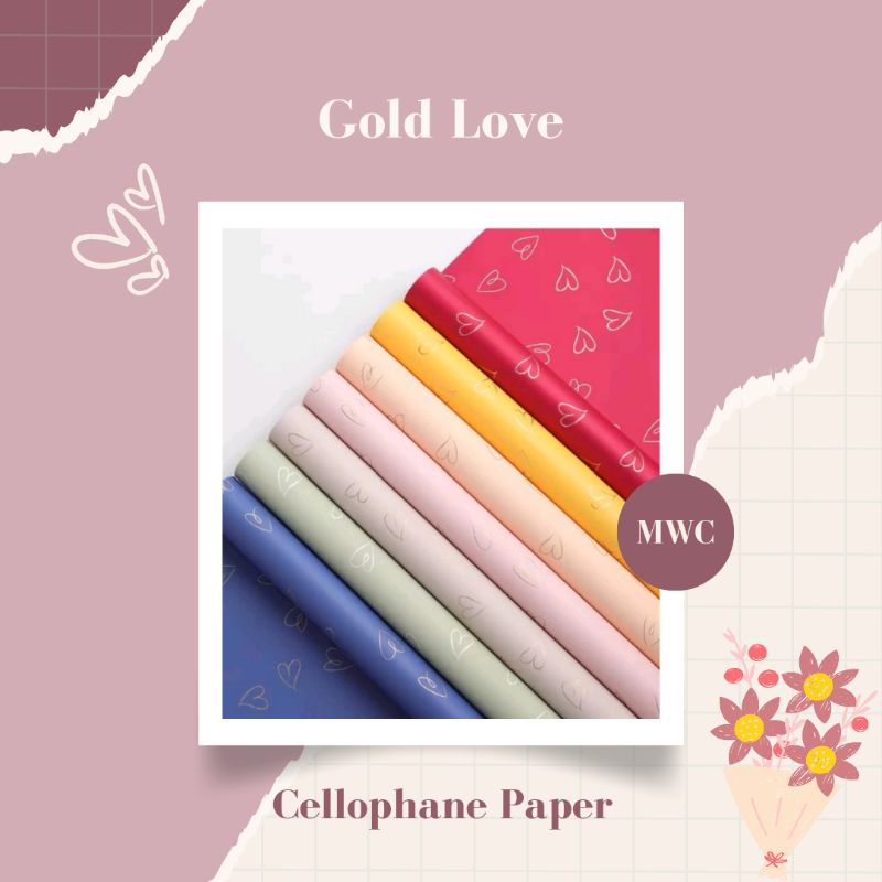 

[❗Wajib Beli Paper Core] Cellophane Paper Gold Love