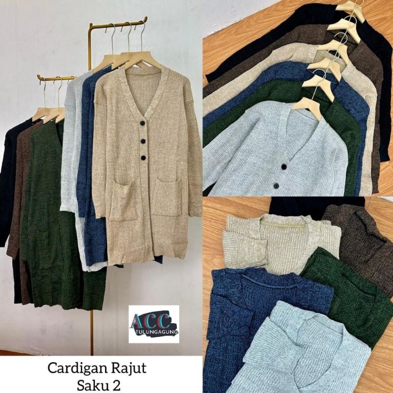 CARDIGAN RAJUT KOREAN STYLE LONG CARDIGAN POLOS KANTONG 3 KANCING