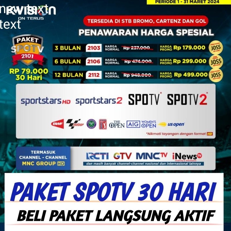 KODE J33H Paket Spotv Kvision BROMO CARTENZ GOL