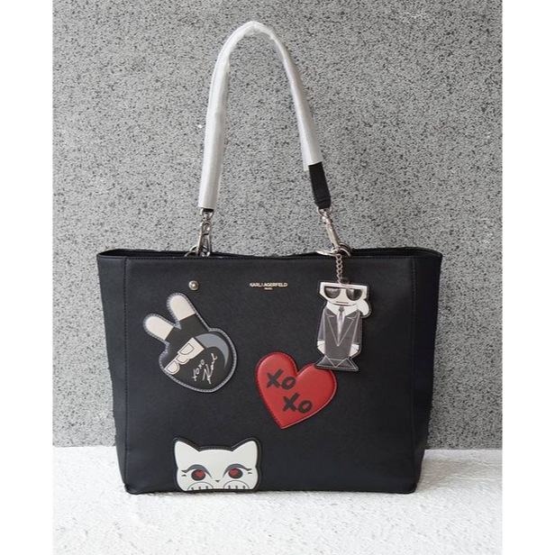 KARL LAGERFELD adele patch tote bag black combo