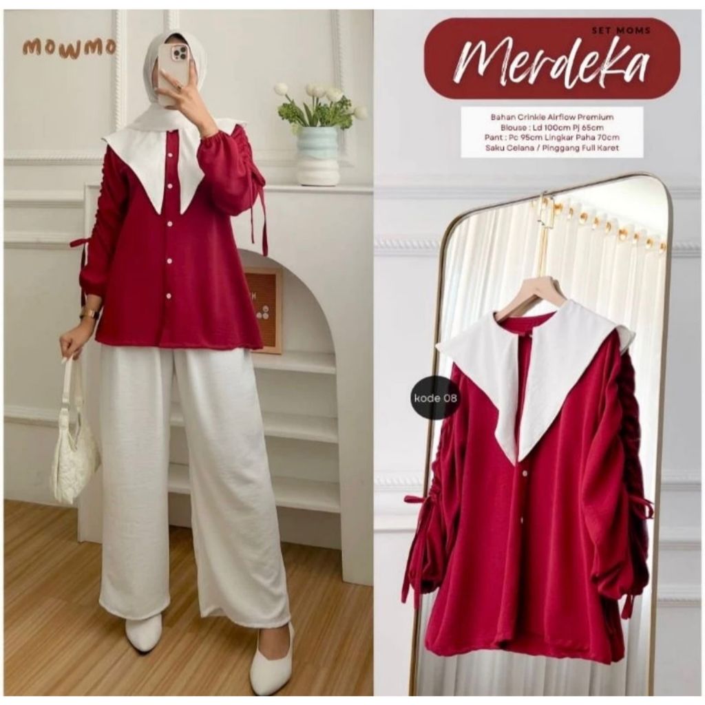 SETELAN CELANA MERAH PUTIH SERAGAMAN 17 AGUSTUS // BAJU MERAH PUTIH 17 AGUSTUS CRINKLE AIRFLOW // SE