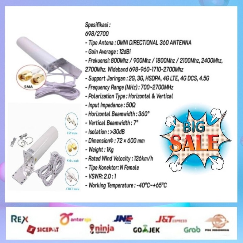 PROMO TERMURAH antena modem router gsm wifi 4g lte omni outdoor dual sma male 2m