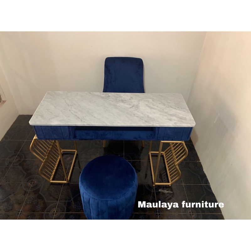 Set Meja Nail Art Salon Top Asli Marmer Carrara