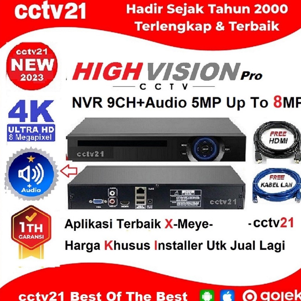 KODE L63B NVR 9CH 5MP UP To 8MP 4KAudio High Technology Aplikasi Terbaik XMEYE Harga Khuus Installer