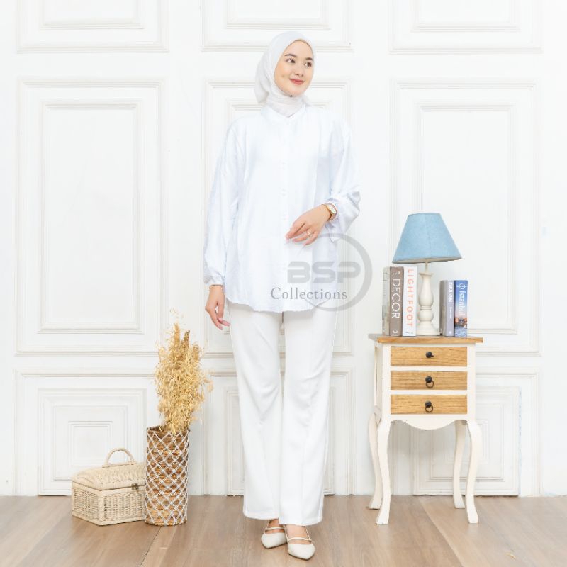 °BIGSALEPLUS° Blouse Jumbo PoloLinen / Kemeja Wanita Kancing / Atasan Bigsize Lengan Panjang