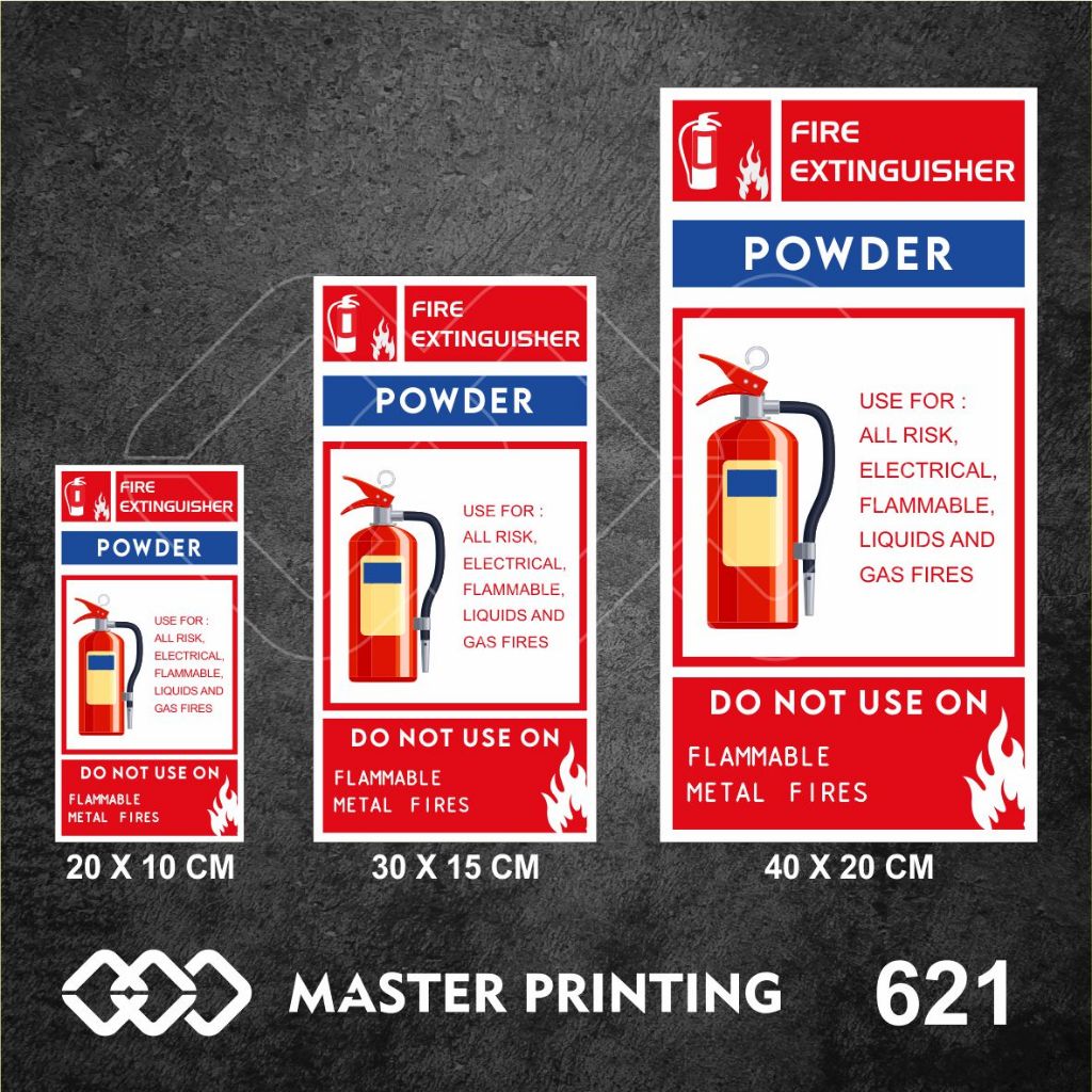 

621 - Stiker Fire Extinguisher - Powder, Sticker Vinyl, Tahan Air, Termurah, dan Bisa Custom