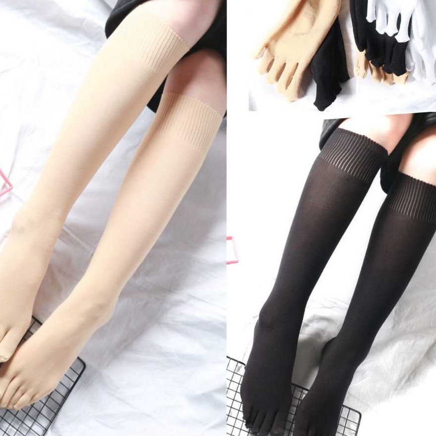 HJ6 Kaos Kaki 5 Jari Panjang Selutut Bahan Tipis Elastis Stoking Five finger Kaus Kaki Cewek Muslima