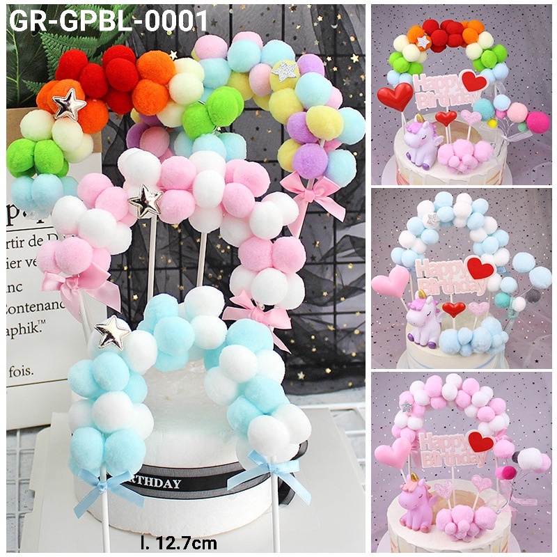 

TERLARISSS GRGPBL1 Cake topper hiasan kue gapura bola awan pink biru ungu yamama baking