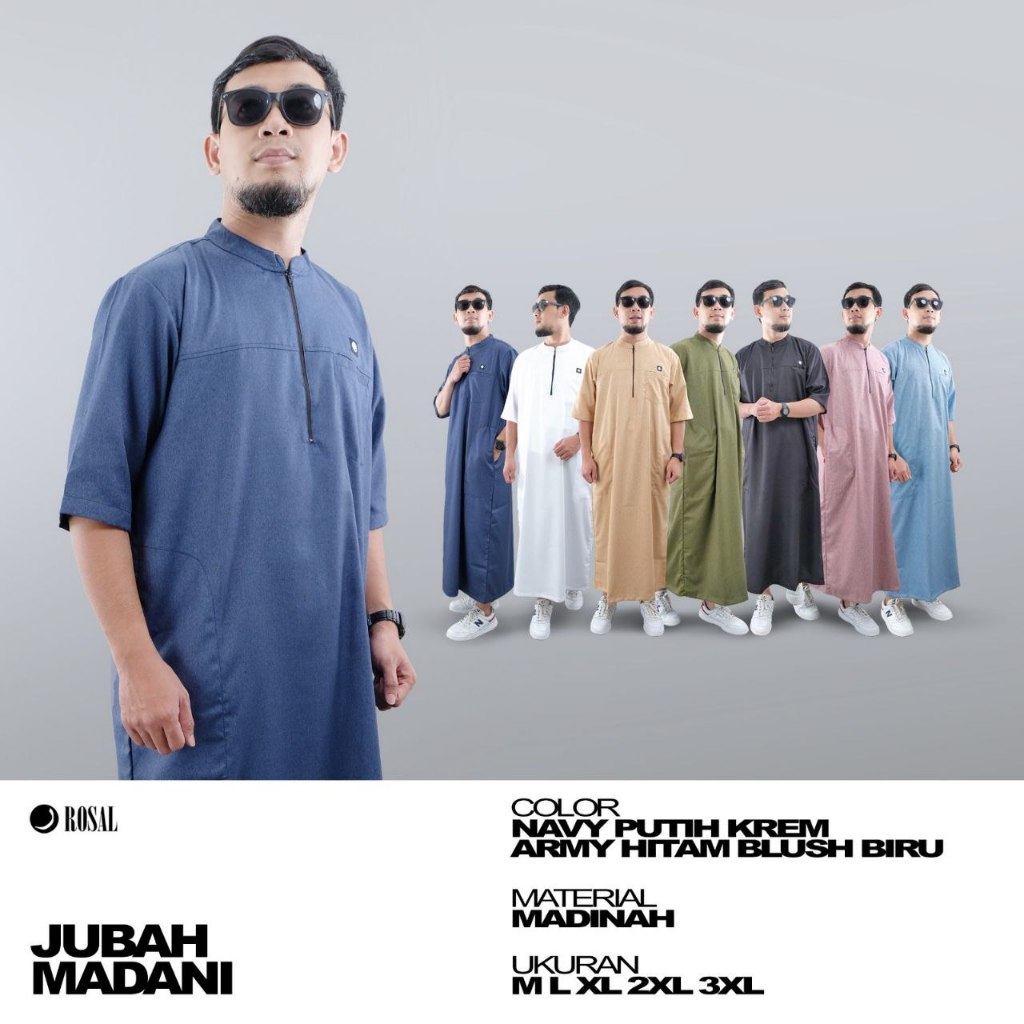 Jubah Madani Rosal/Gamis sholat Pria/mat katun madinah