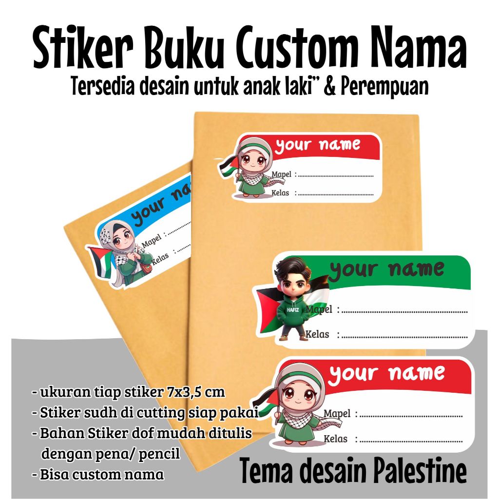 

STIKER NAMA BUKU TULIS TEMA PALESTINA BISA CUSTOM NAMA ANAK STIKER SAMPUL BUKU STIKER NAMA ANAK