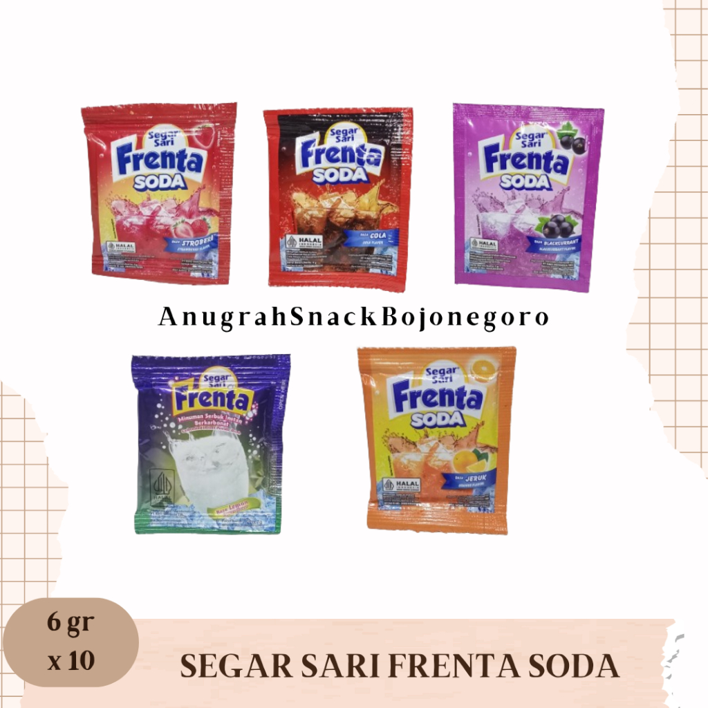 

Segar Sari Frenta Soda Renceng 6gr x 10 (Rasa Stroberi / Cola / Blackcurrant / Lemon / Jeruk)