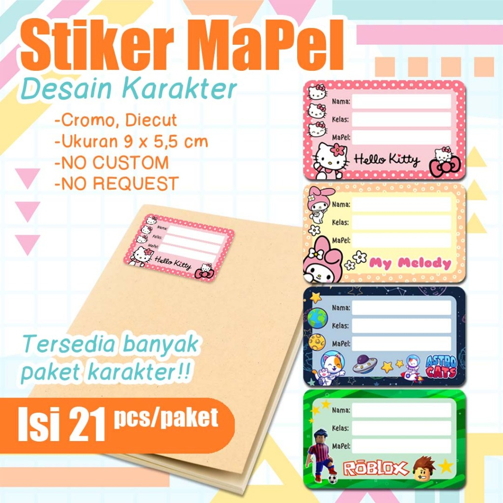

[1 Paket isi 21 pcs] - STIKER PAKET MAPEL (MATA PELAJARAN) / STIKER LABEL UNTUK BUKU PELAJARAN - Desain Berbagai Karakter