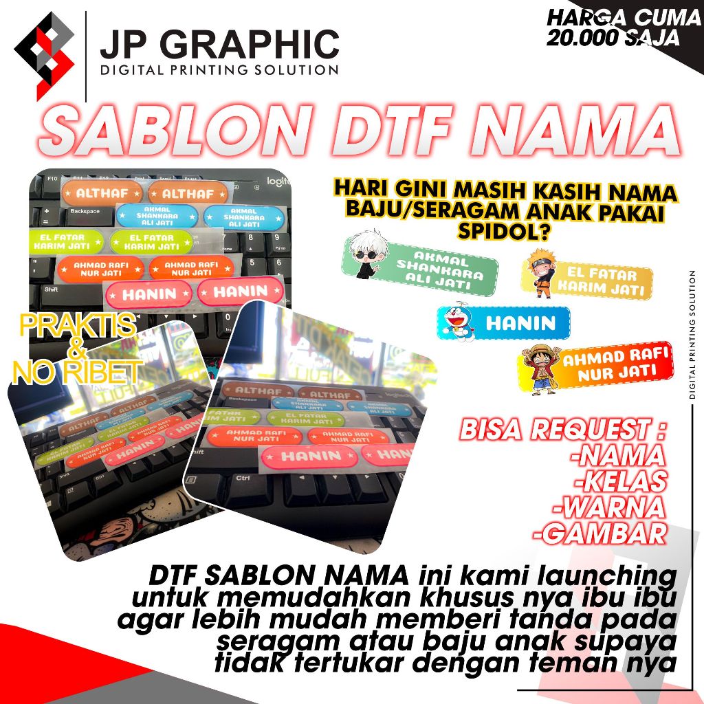 

STICKER DTF NAMA UNTUK SERAGAM/BAJU ANAK SEKOLAH MAUPUN DI PESANTREN