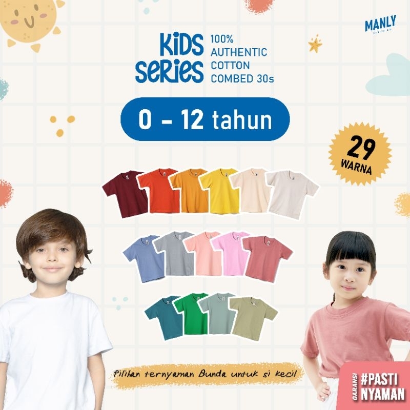 Kaos Anak Polos 100% PREMIUM Cotton Combed 30s Umur 1-12 TAHUN