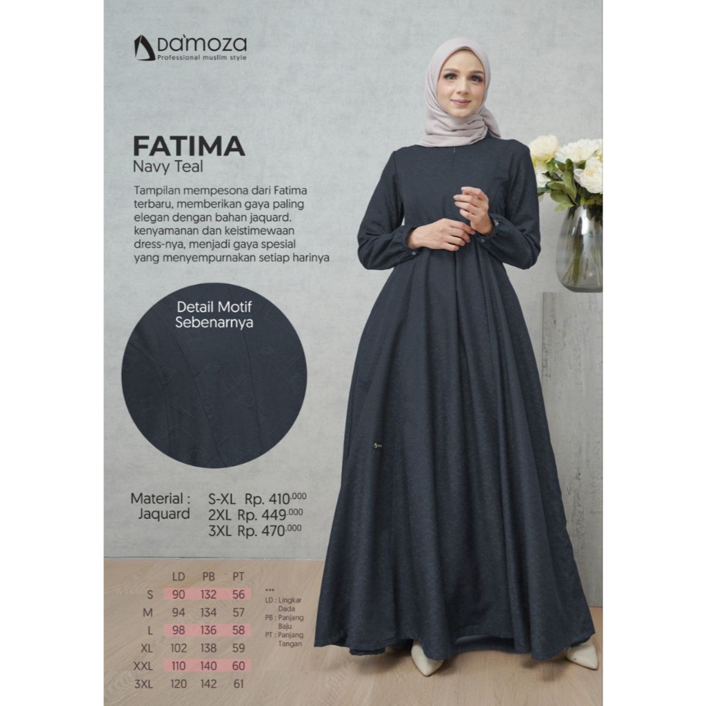 Mutif Damoza Fatima Navy Teal Dress Gamis Muslimah Simpel Tampilan Elegant Minimalist